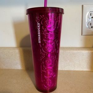 Starbuck's Floral Metallic Foil Magenta Tumbler